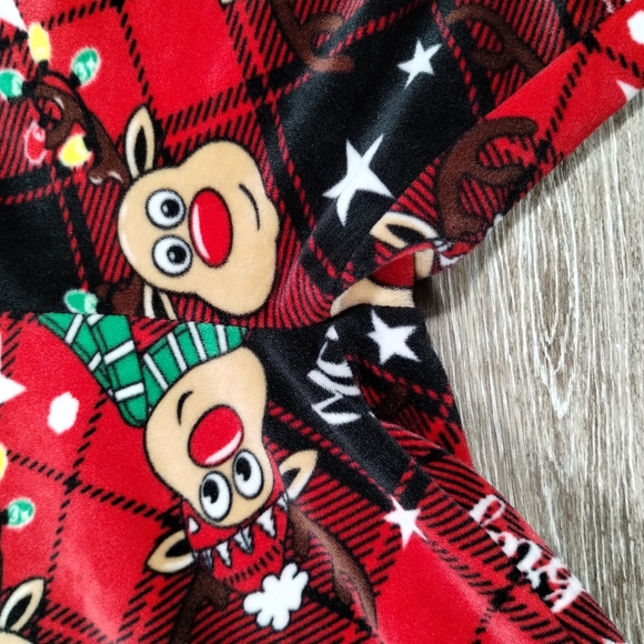 •No Boundaries Junior's M Size 7-8 Christmas Red Plaid Reindeer Fleece Leggings - Picture 5 of 16